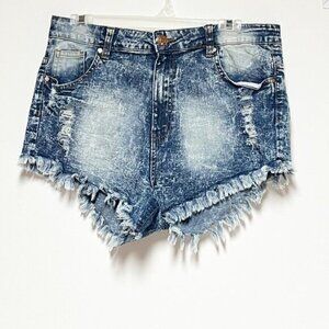Cali Women's Ultra High Rise Denim Shorts Acid Wash Distressed Size 11 Juniors​